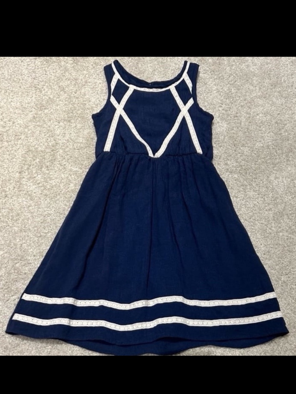 Girls navy blue with white detail sleeveless dress size small 6-7